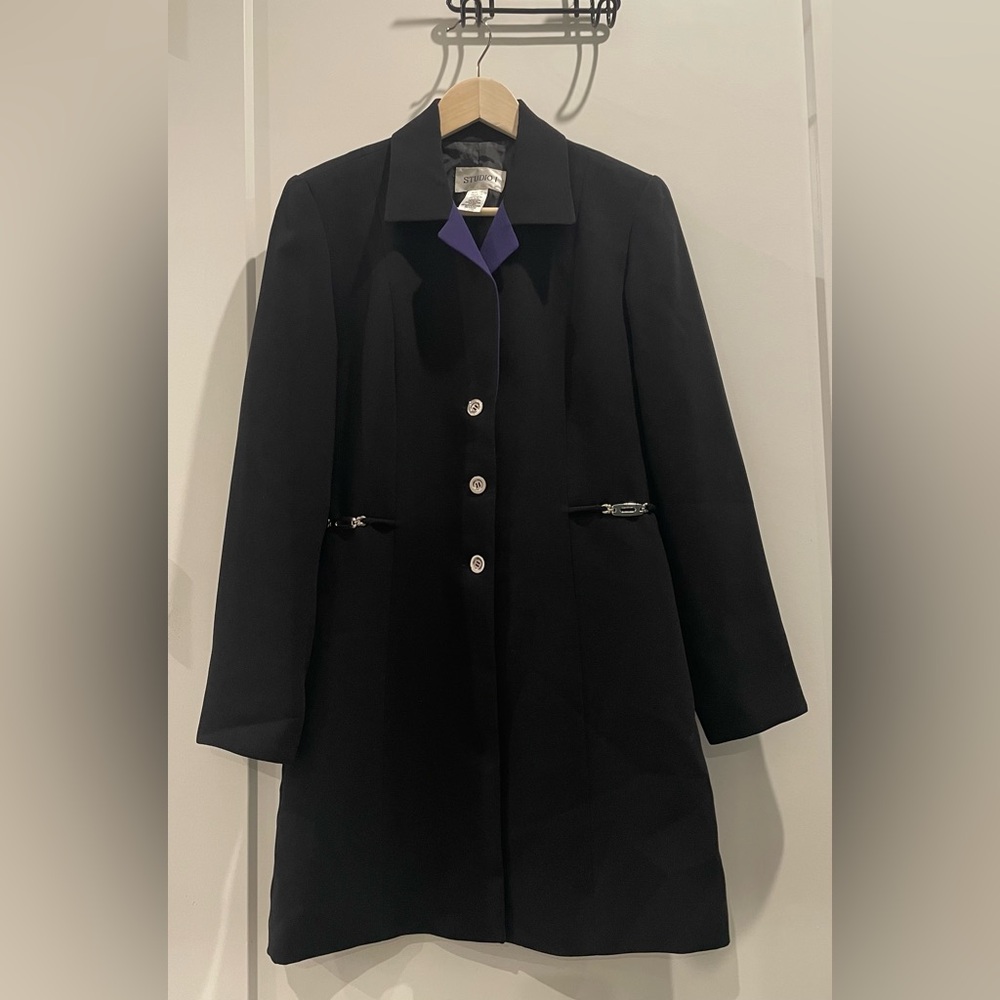 Studio I Black Jacket Dress or Coat with Purple and Silver Accents